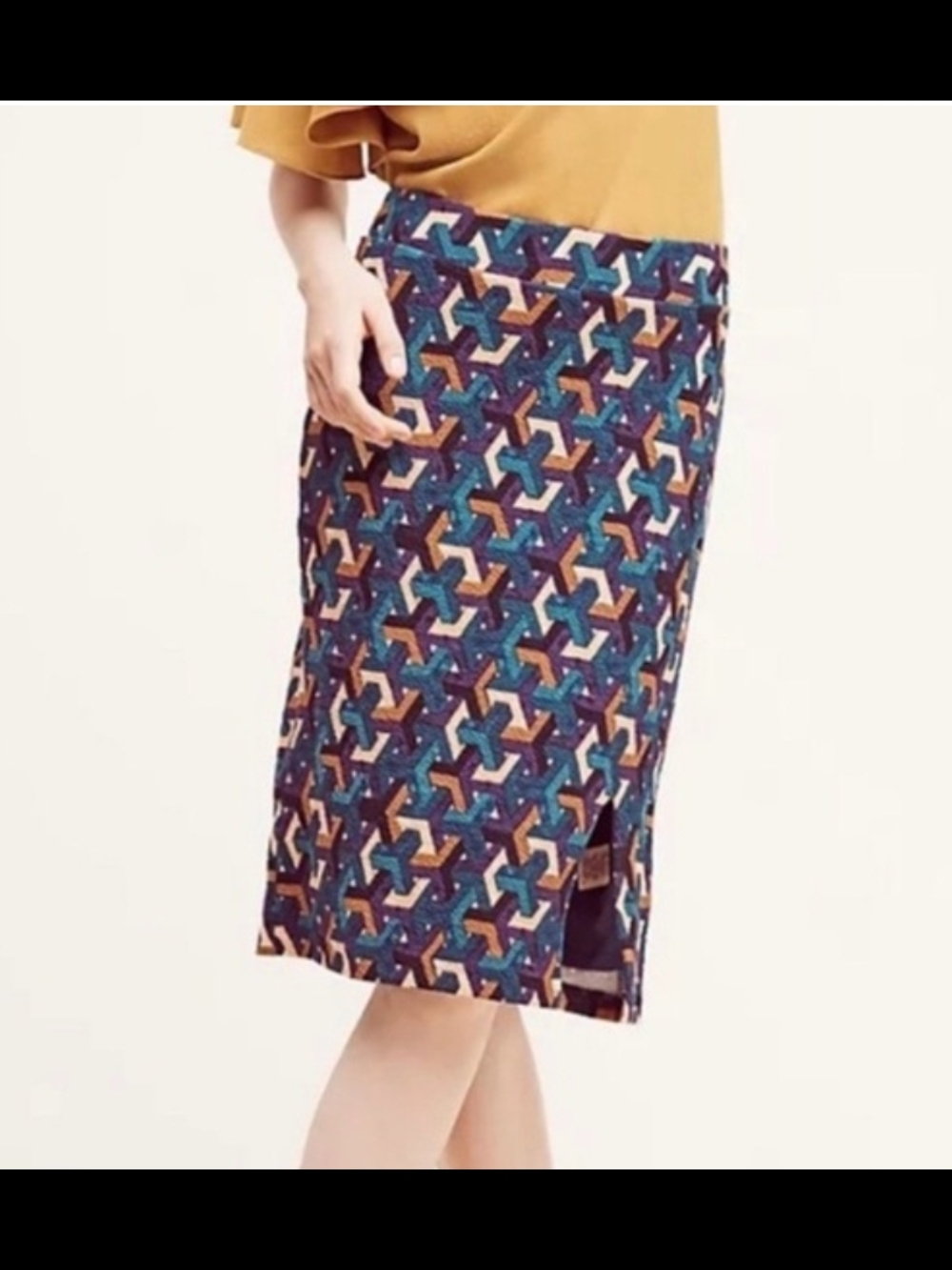 Anthropologie Maeve Geometrique Print Pencil Skirt With Slit